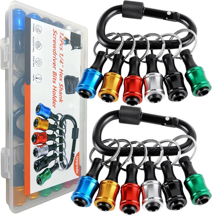 12PCS Bit Holders 1/4 Socket,Screwdriver Bit Holder for Impact Driver Drill Bit Keychain Extension Bar Quick Release Easy Change