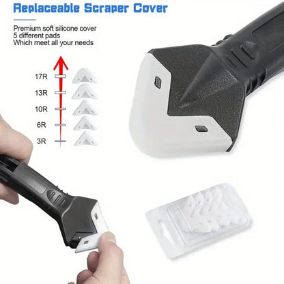 1 Set 3-in-1 Silicone Caulking Tool - Stainless Steel Head for Sealing, Cleaning & Scraping, Ergonomic Plastic Handle
