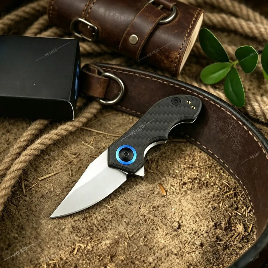 0022 Mini Folding Knife Carbon Fiber Handle & 8CR13 Steel Blade Outdoor Camping Hiking Cutting Tool Fishing Knife Gift for Men