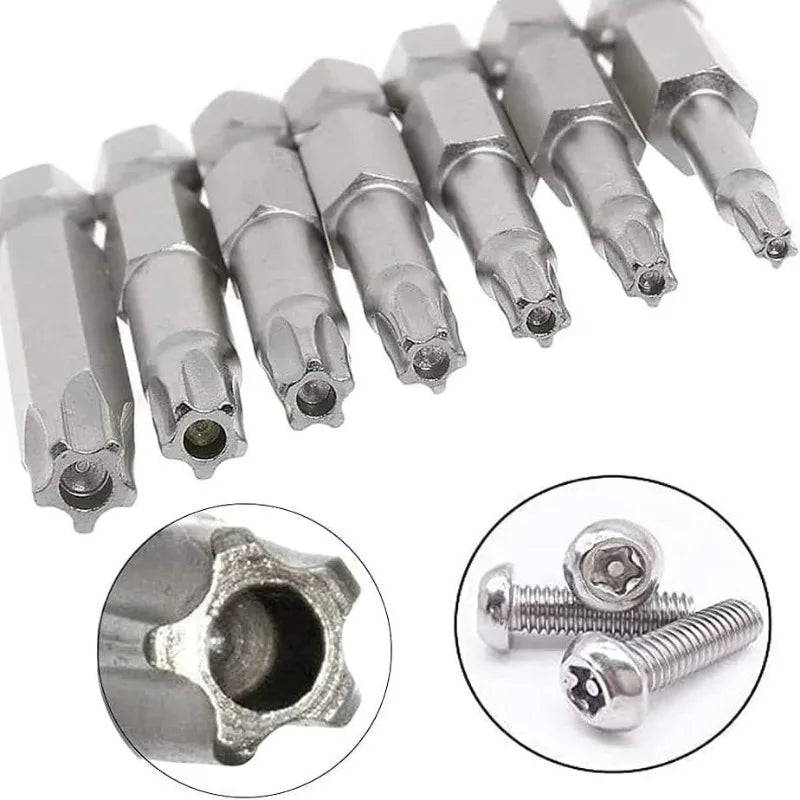 7 Pcs 5 Point Star Screwdriver Bits 50mm S2 Magnetic Star Screw Driver 1/4" Hex Shank T10 T15 T20 T25 T27 T30 T40