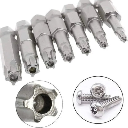7 Pcs 5 Point Star Screwdriver Bits 50mm S2 Magnetic Star Screw Driver 1/4" Hex Shank T10 T15 T20 T25 T27 T30 T40