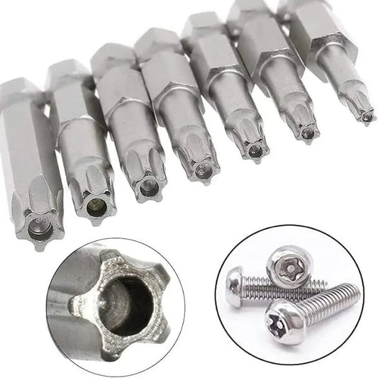 7 Pcs 5 Point Star Screwdriver Bits 50mm S2 Magnetic Star Screw Driver 1/4" Hex Shank T10 T15 T20 T25 T27 T30 T40