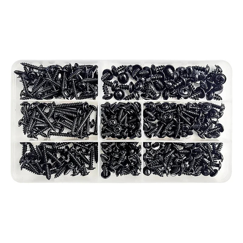 340Pcs Black Carbon Steel Self-Tapping Screw Assortment Kit Phillips Head Wood Screws Set M3 M3.5 M4 M5 Hardware Fasteners