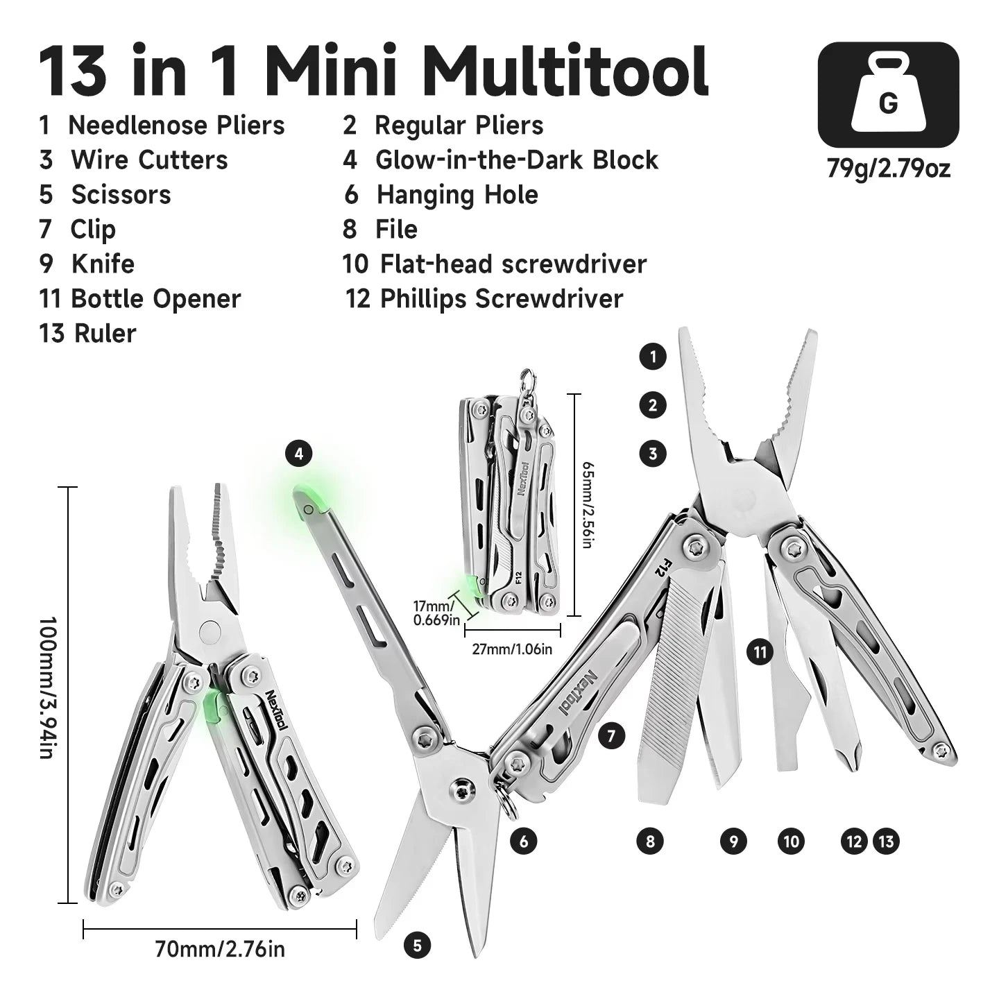 NexTool Keychain Mini Flagship F12 Folding Multi Tool 13 In 1 Screwdriver Pliers File Ruler Bottle Opener Scissors EDC Hand Tool