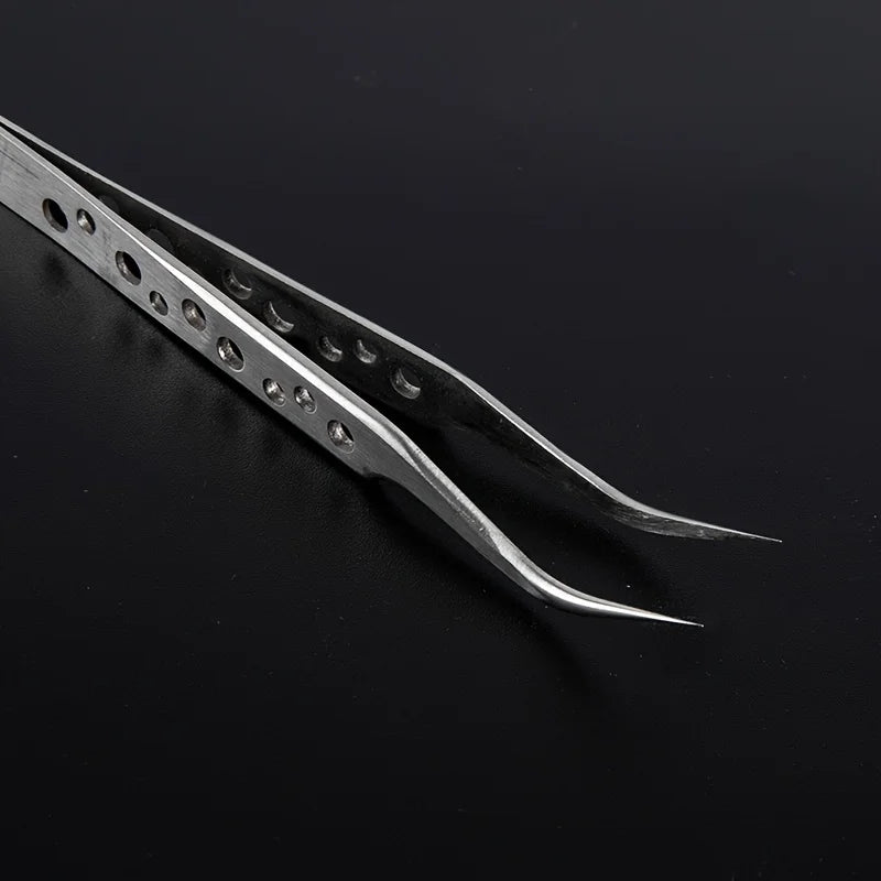 Stainless Steel Precision Tweezers，Straight & Curved Tip with Vent Holes, Anti-Slip Fine Point Tweezers for Electronics Repair