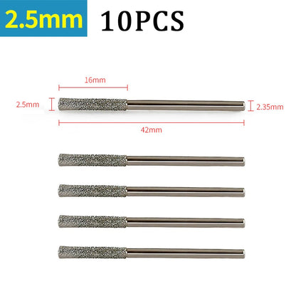 7/10PCS 0.8/1/1.2/1.5/1.8/2/2.5mm Diamond Coated Drill Bits with 2.35mm Shank Glass Jade Amber Jewelry Diamond Drill Bit