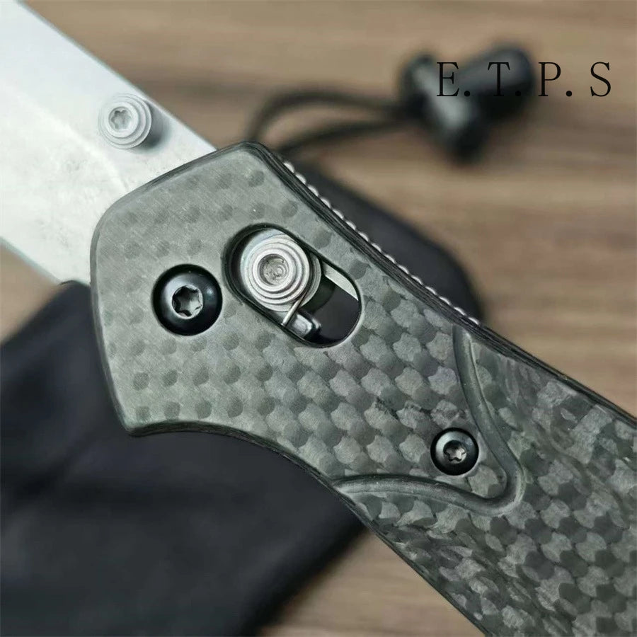 Carbon Fiber Handle Quick-Open Folding Knife Tanto Blade V-Ground & Thumb Studs - EDC Pocket Knife for Camping Fishing Survival