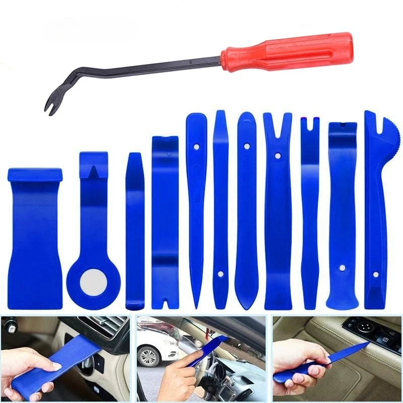 12pcs Auto Door Clip Panel Trim Removal Tools Kits Navigation Blades Disassembly Plastic Car Interior Conversion Repairing Tool