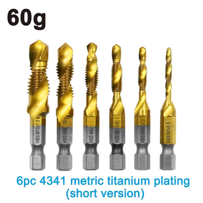 6PC High-Speed Steel 4341 Titanium Plated Composite Tap Drill And Tap Integrated Machine Tap Open Chamfer Tool Set
