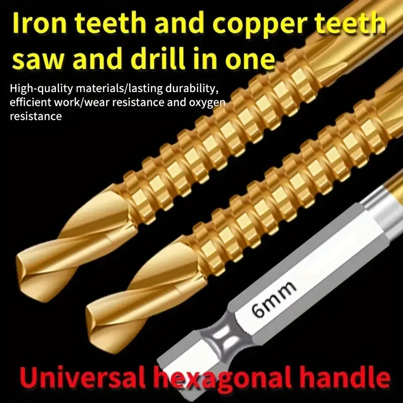 6pcs Set of Serrated Hexagonal Handle Twist Drill Bit Set Wooden Board Expansion Groove Serrated High-Speed Steel Alloy Bits