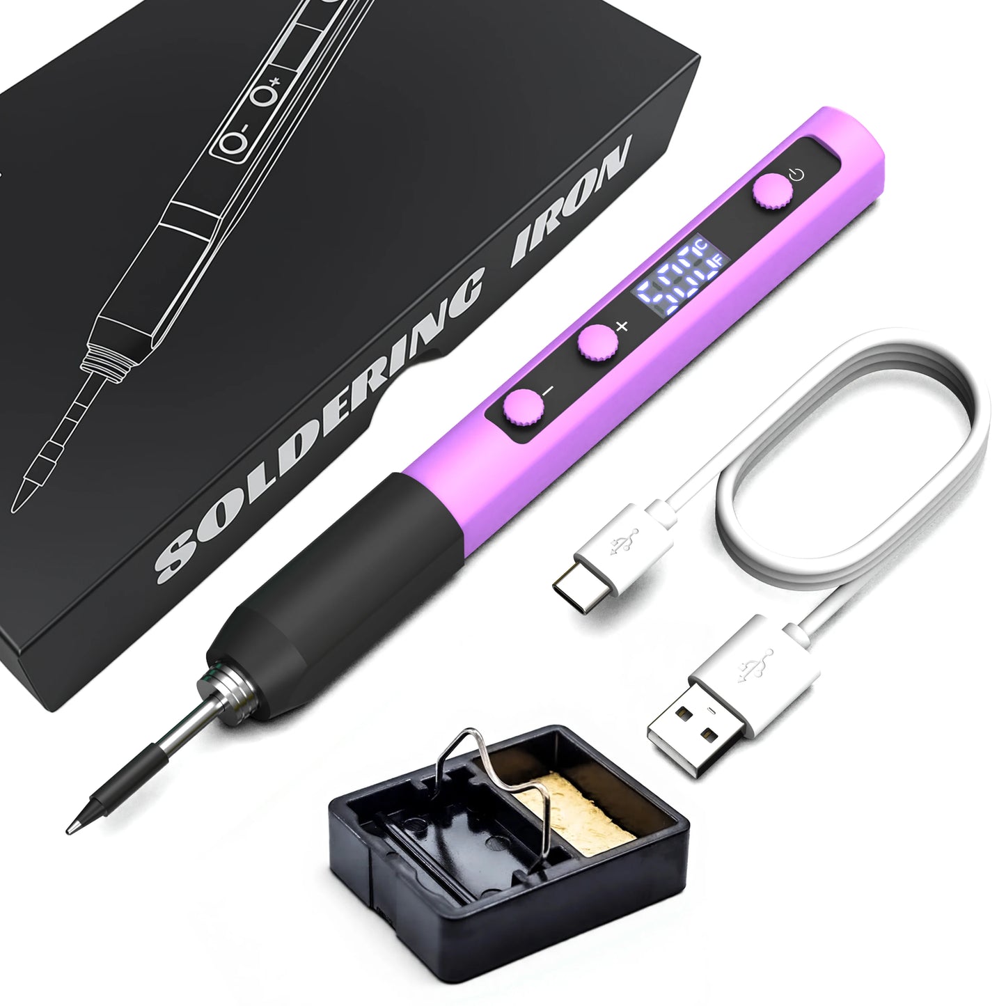 USB Portable Mini Digital Display Soldering Iron Kit with Fast Heating, Adjustable Temperature, and Plug-in Design