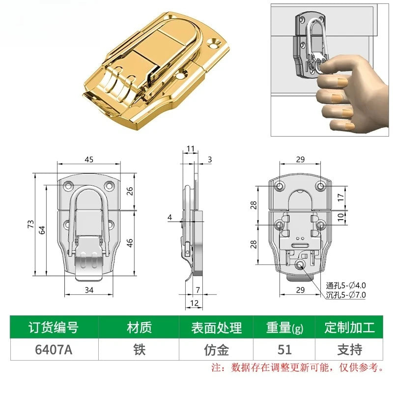 Box snap, nickel-plated iron lock snap, bag fastener, hook, wooden box and toolbox lock, fixed lock, hardware accessory