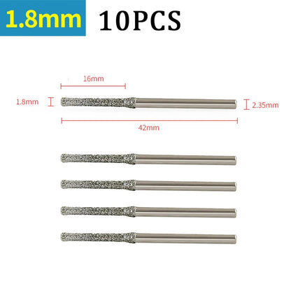 7/10PCS 0.8/1/1.2/1.5/1.8/2/2.5mm Diamond Coated Drill Bits with 2.35mm Shank Glass Jade Amber Jewelry Diamond Drill Bit