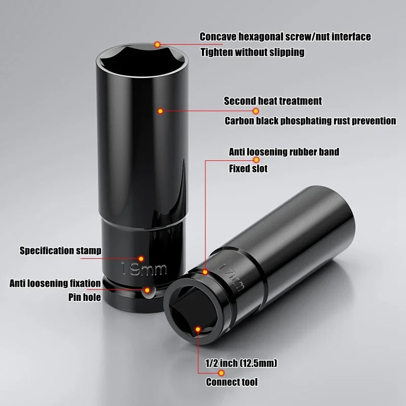 1/2" Drive Deep Impact Socket Drive Metric Wrench Socket Deep Impact Socket Pneumatic Wrench Head Tire Removal Tools