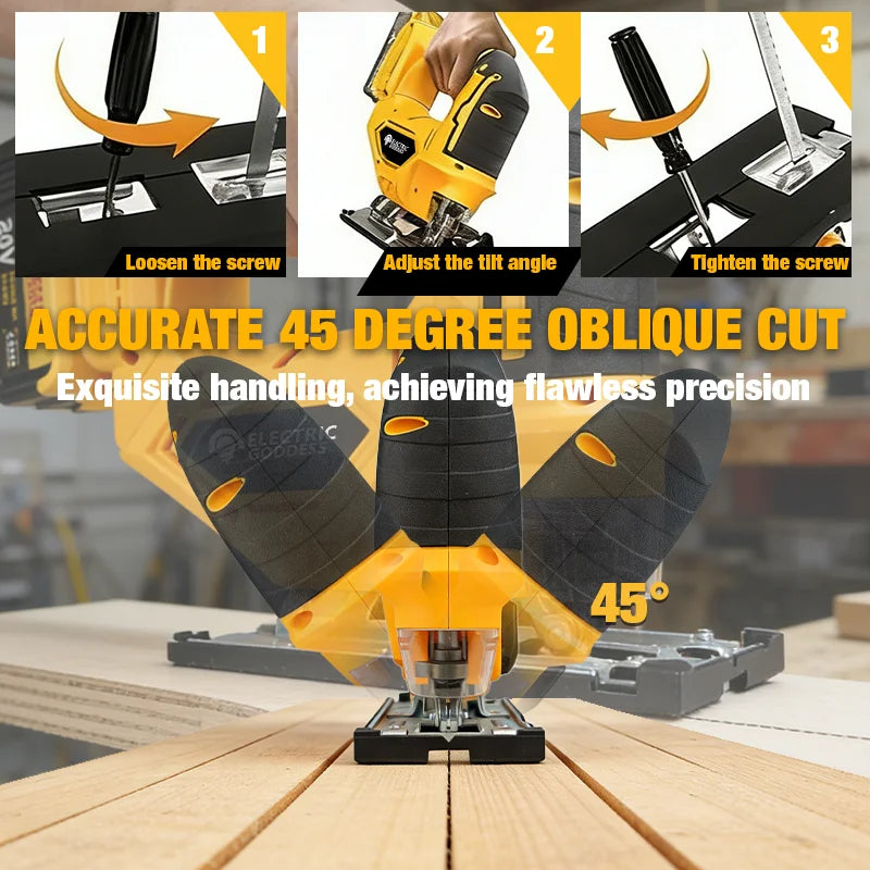 Electric Goddess Cordless Curve Saw 45 Degree Bevel Cutting Woodworking Chainsaw Cutting Metal Wood For Dewalt 20V Battery Pin