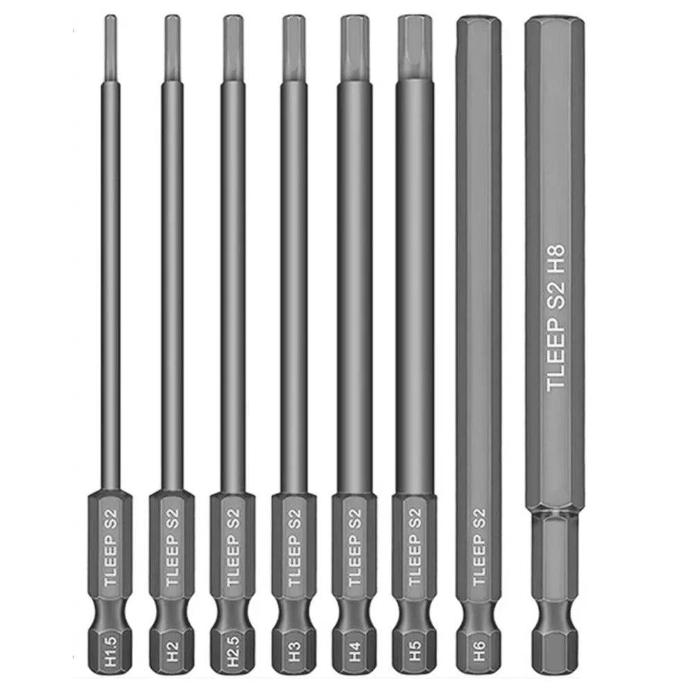 Electric Hexagonal Bit Screwdriver Socket Bit 8pcs 100mm Hex Head Allen Wrench Drill Bits Set New SAE Metric Allen Power Tool