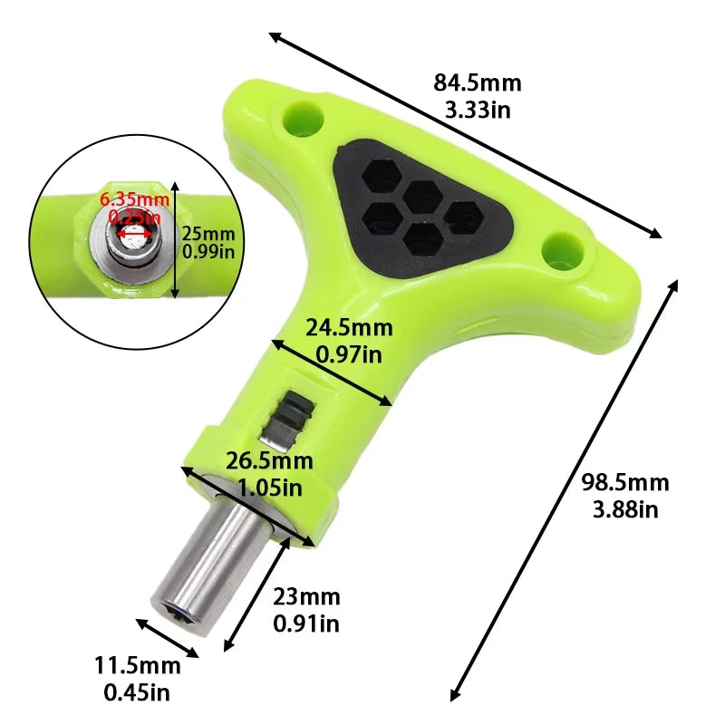 T-Handle Ratchet Screwdriver 6.35mm Bit Socket Dual-Use Wrench Reversible Home Repair Labor Saving Tools