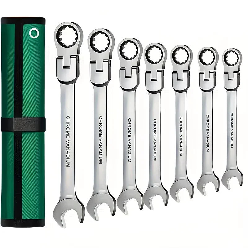 5pcs Flex Head Ratchet Wrench Set, Metric, Chrome Vanadium Steel Combination Spanner Key Wrench Kits Hardware Hand Tool