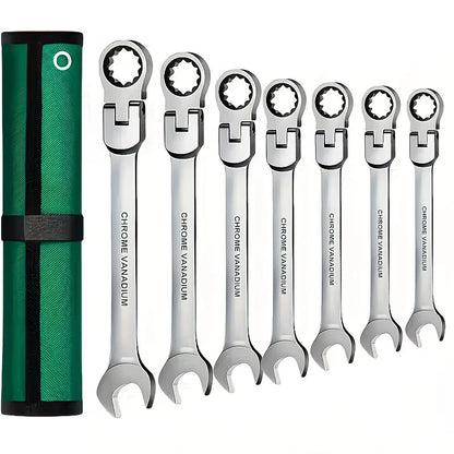 5pcs Flex Head Ratchet Wrench Set, Metric, Chrome Vanadium Steel Combination Spanner Key Wrench Kits Hardware Hand Tool