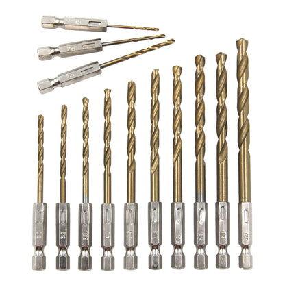 Hexagonal Handle 13pc Titanium Plated Twist Drill 1.5-6.5mm Electric Drill Driver Drilling Air Screwdriver Tool Accessory Set