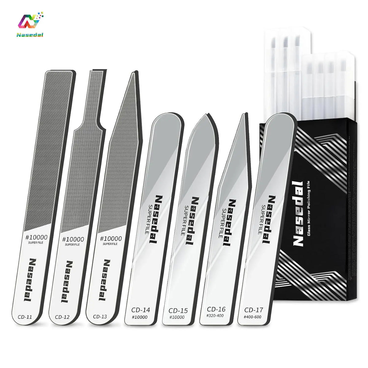 Nasedal 7Pcs Glass Files 320-10000 Grits Ultra Fine Mirror Sanding for Gundam Scale Model 3D Print Plastic Resin Polishing Tools