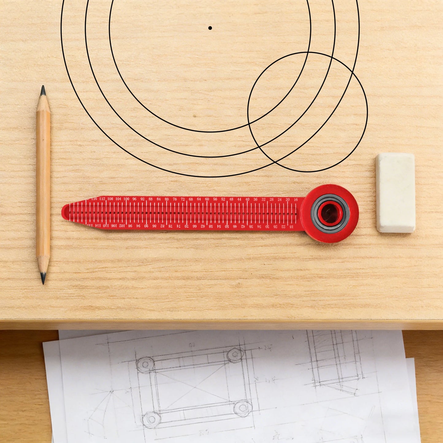 Portable Plastic Circular Drafting Compass Ruler, Precision Measuring Scribing Tool for Woodworking DIY Layout Marking Projects