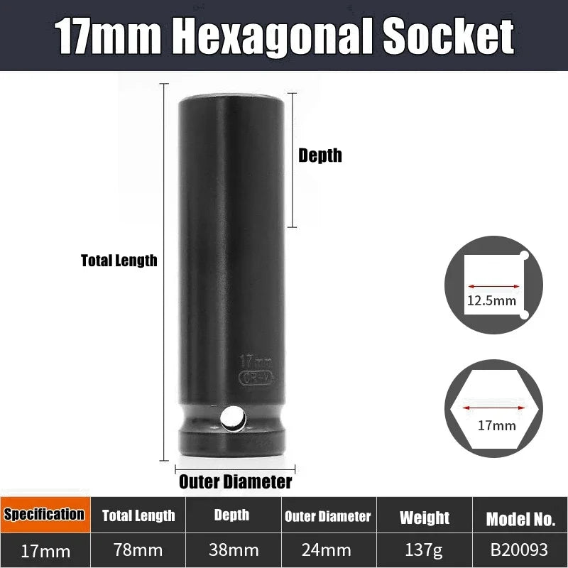 1/2" Drive Deep Impact Socket Drive Metric Wrench Socket Deep Impact Socket Pneumatic Wrench Head Tire Removal Tools