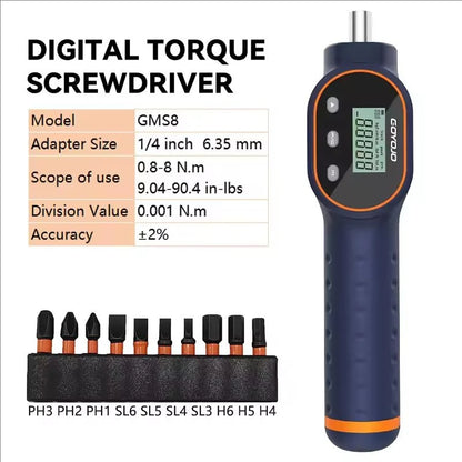 Digital Torque Screwdriver 7.08–70.8 In-lb / 0.8–8 Nm, 1/4' Adjustable Torque Screwdriver Set for Electronics, and Mounting