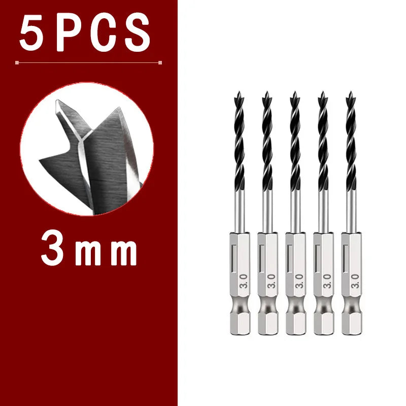 3/5/7PCS 3/4/5/6/7/8/10mm 1/4 Hexagonal Handle Three Pointed Woodworking Drill Bit Set Woodworking Hole Reaming Power Tool