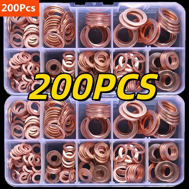 200/50PCS Copper Washer Gasket Nut and Bolt Set Flat Ring Seal Assortment Kit with Box //M8/M10/M12/M14 for Sump Plugs