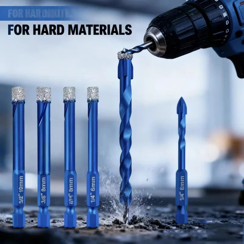 Dry Drill Core Bit Set, Spiral Groove, Hex Shank, Brazed Drill Bit, Hole Saw, Ceramic Tile, Granite, Marble Hole, 6 Pcs
