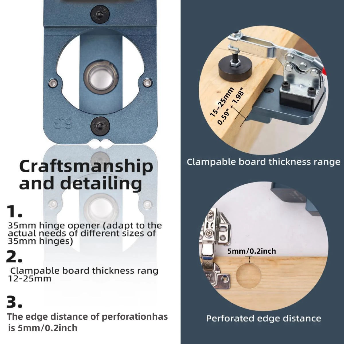 Woodworking 35mm Concealed Hinge Jig Kit or Drill Accessories, Hinge Boring Jig Drilling Guide Locator for Cabinet Cupboard Tool