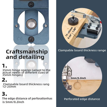 Woodworking 35mm Concealed Hinge Jig Kit or Drill Accessories, Hinge Boring Jig Drilling Guide Locator for Cabinet Cupboard Tool