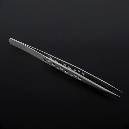 Stainless Steel Precision Tweezers，Straight & Curved Tip with Vent Holes, Anti-Slip Fine Point Tweezers for Electronics Repair