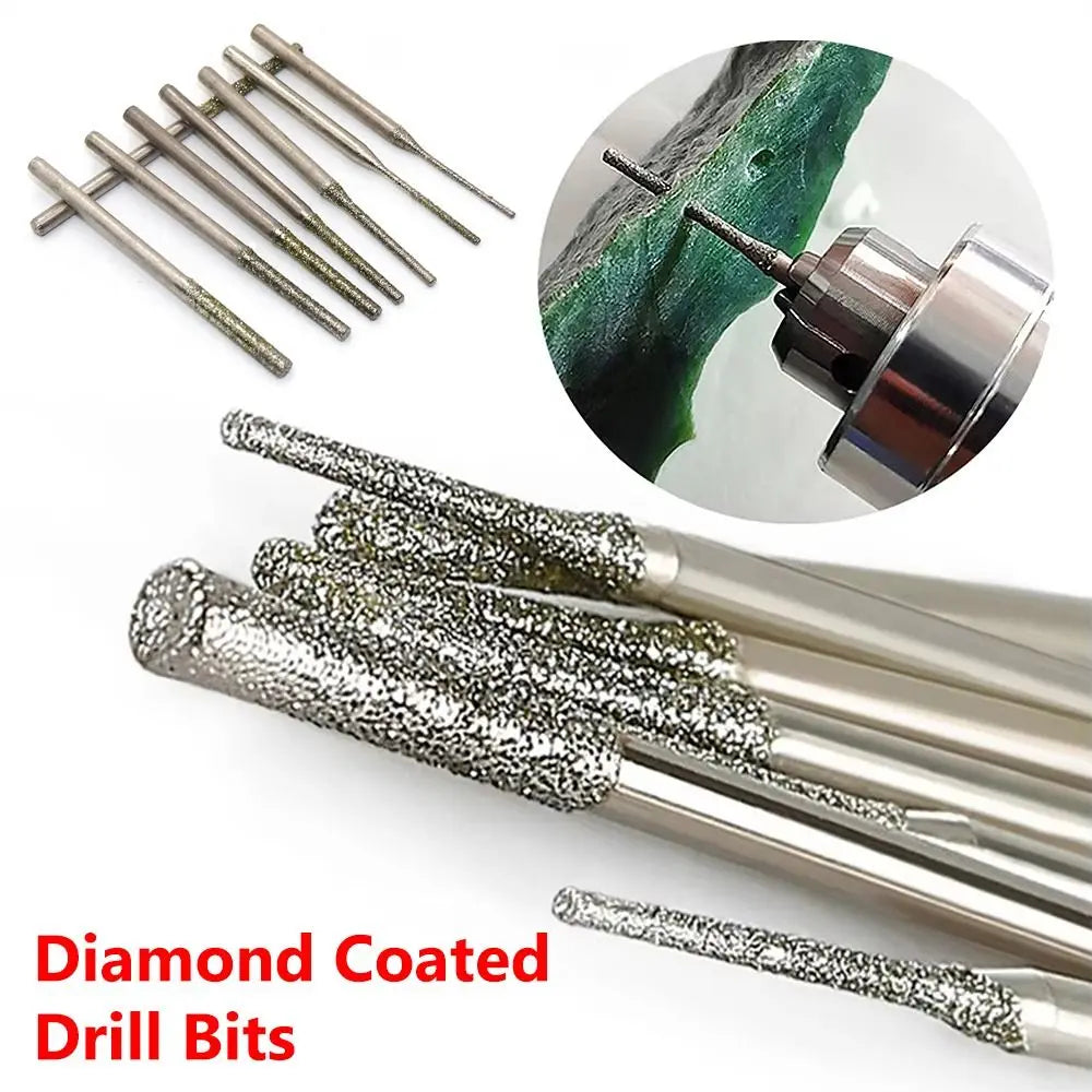 10Pcs 0.8-2.5mm Diamond Coated Drill Bits 2.35mm Shank Silver Polishing Head Grinding Burr Bits Glass Jade Amber Jewelry Diamond