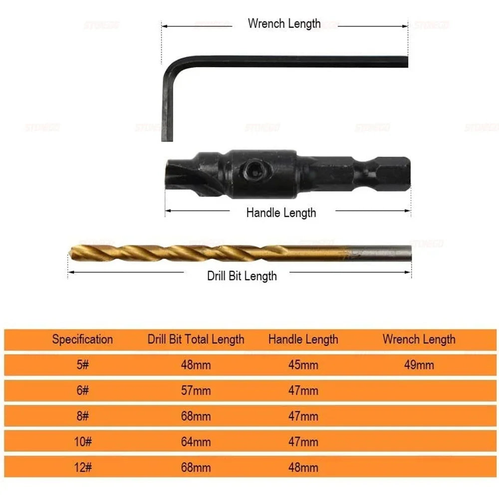 5Pcs Conical Drill Bit Countersink Woodworking Drilling Pilot Holes HSS Universal Counterbore Cutter Screw Hole Drill
