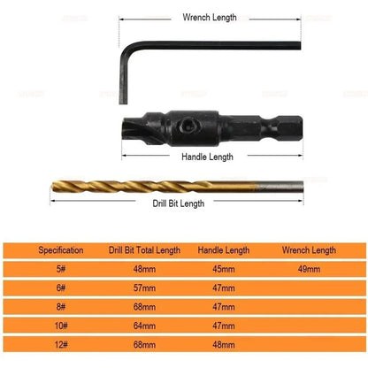 5Pcs Conical Drill Bit Countersink Woodworking Drilling Pilot Holes HSS Universal Counterbore Cutter Screw Hole Drill