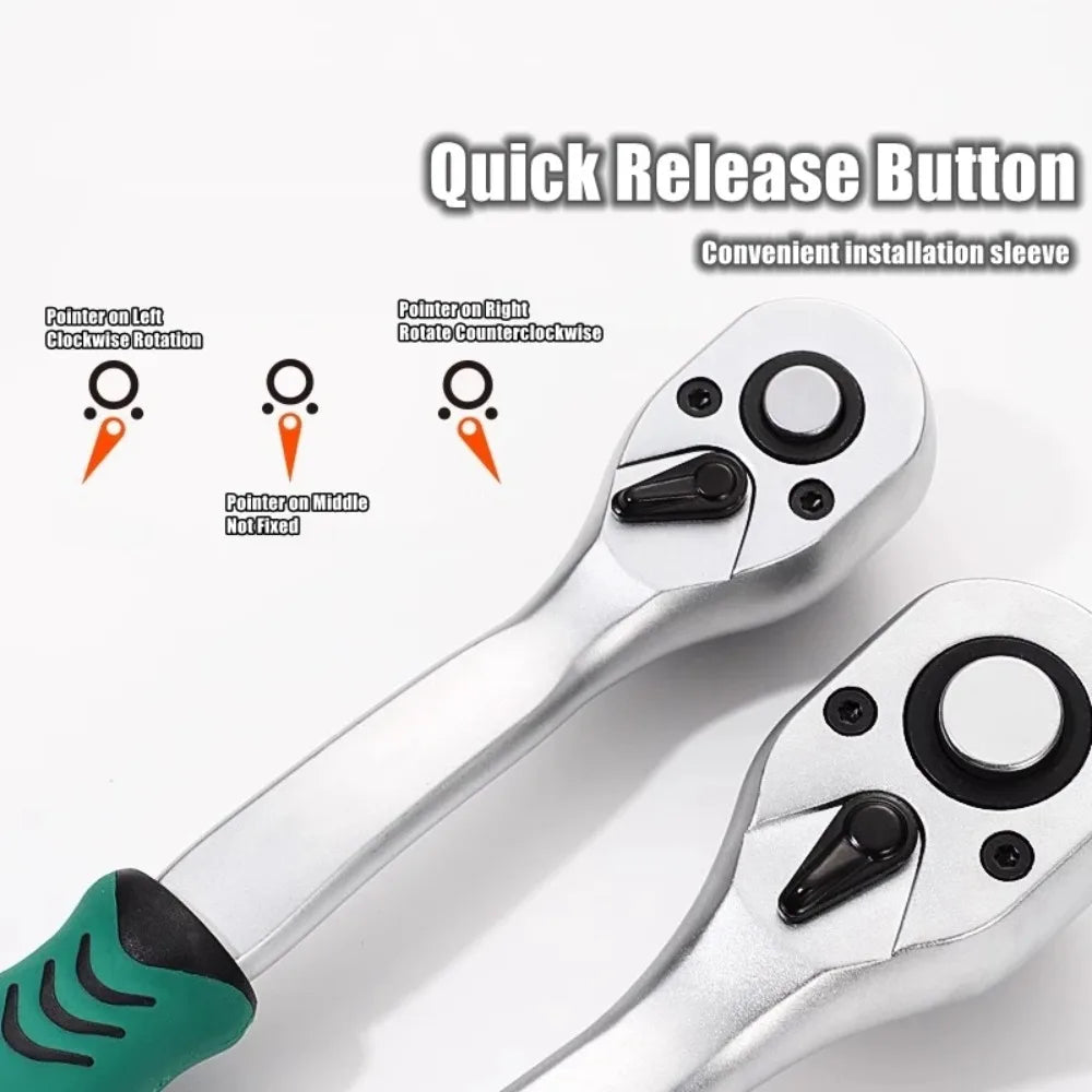 72/24 Tooth Quick Ratchet Wrench 1/2 1/4 3/8 3 Size Flying Wrenches Two-way Socket Wrench Repair Tools for Vehicle Bicycle
