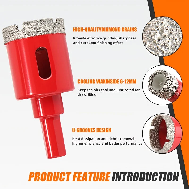 12Pcs Diamond Coated Drill Bits Set 6-35mm Hole Saw Kit for Glass Marble Granite Stone Tile Ceramic - Hand Tool