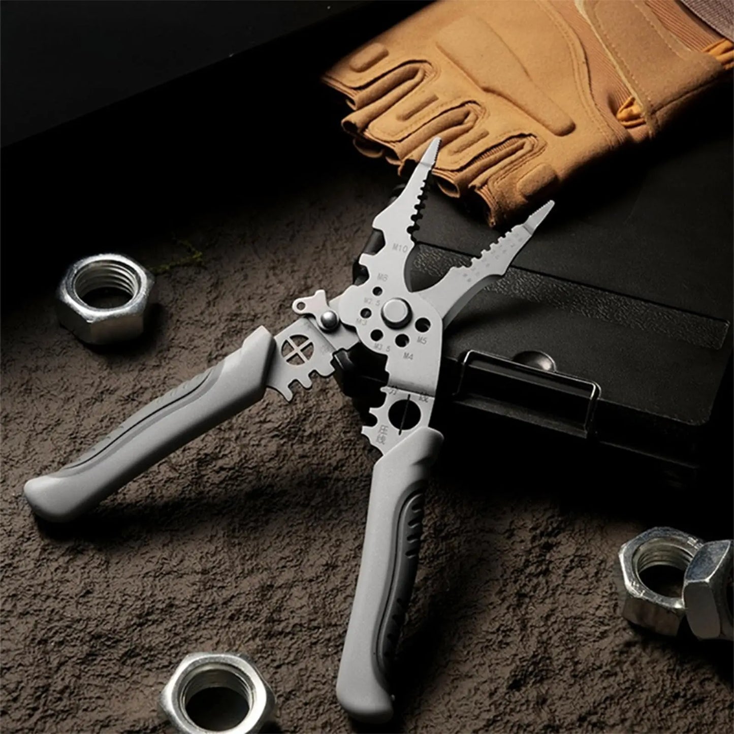 Multifunction Industrial Wire Stripper Cutter Crimper Heavy Duty Stainless Steel Electrical Pliers with Ergonomic Comfort Grip+