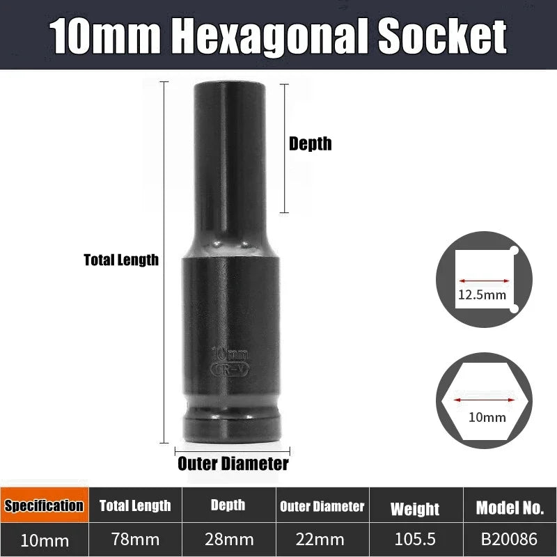 1/2" Drive Deep Impact Socket Drive Metric Wrench Socket Deep Impact Socket Pneumatic Wrench Head Tire Removal Tools