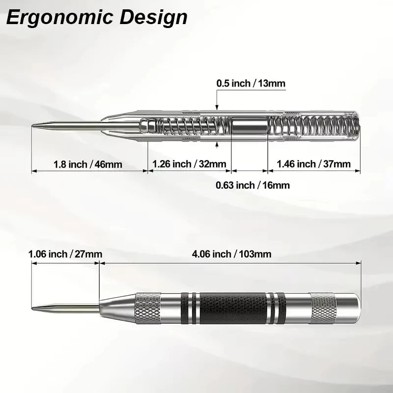 Adjustable Automatic Center Punch Spring Loaded Locator for Woodworking Metal Drill Center Pin Press Dent Marker Hand Tool