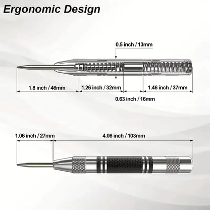 Adjustable Automatic Center Punch Spring Loaded Locator for Woodworking Metal Drill Center Pin Press Dent Marker Hand Tool