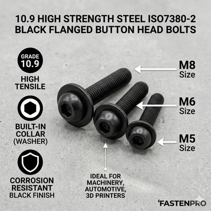 ISO 7380-2 10.9 Grade High Tensile Black Carbon Steel Button Head Hex Socket Screw with Flange M5 M6 M8 Collared Bolt