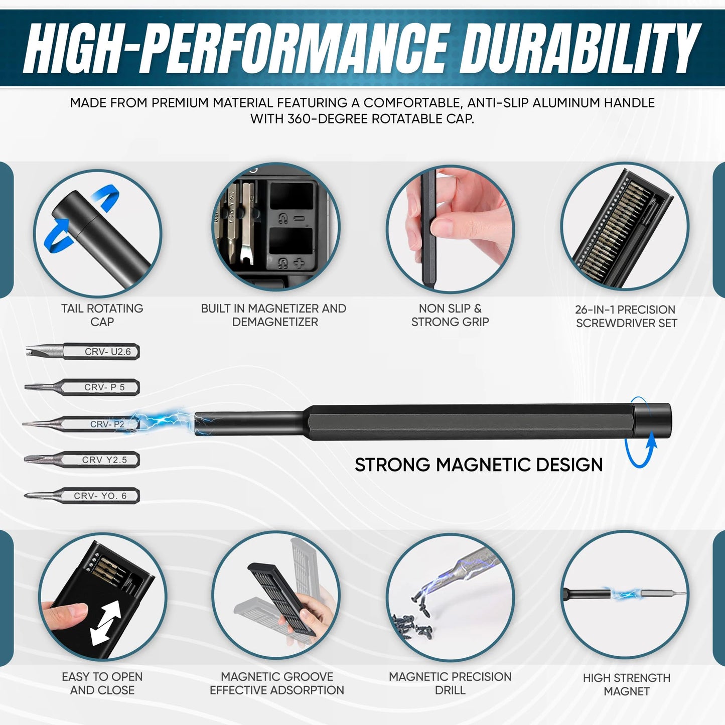 Galacok 26 in 1 Precision Screwdriver Set with 24 Magnetic Bits Built-in Magnetizer and Demagnetizer Portable Mini Repair Tool