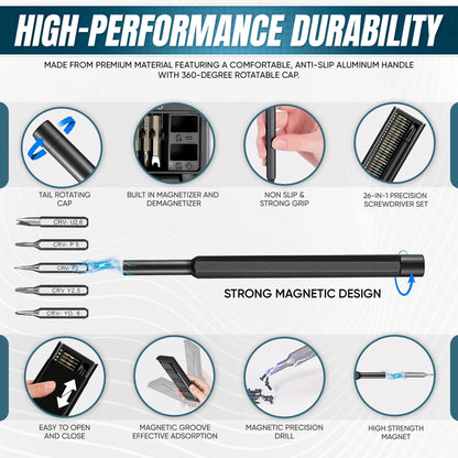 Galacok 26 in 1 Precision Screwdriver Set with 24 Magnetic Bits Built-in Magnetizer and Demagnetizer Portable Mini Repair Tool