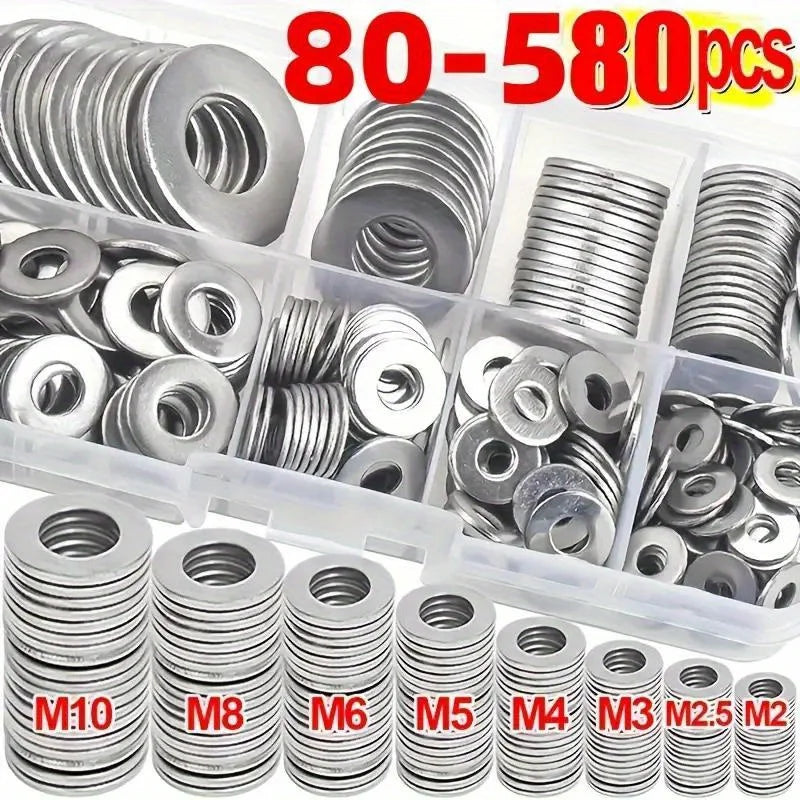 80-580pcs Aluminum Flat Washer Assortment Kit Aluminum Flat Washers M2 M2.5 M3 M4 M5 M6 M8 M10 M12 Washer Flat Ring Gasket Rings