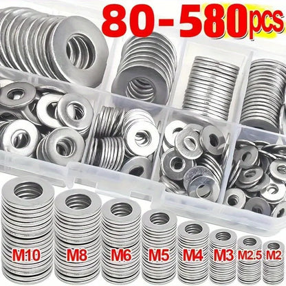 80-580pcs Aluminum Flat Washer Assortment Kit Aluminum Flat Washers M2 M2.5 M3 M4 M5 M6 M8 M10 M12 Washer Flat Ring Gasket Rings