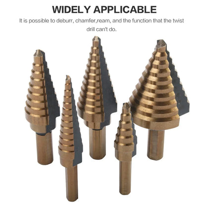 5Pcs Step Drill Bit Set HSS Cobalt Multiple 50 Sizes Conical Hole Cutter Titanium Coated Carbide Drill Bits Punch Tool for Stainless Steel Iron Sheet Metal Wood Drilling Hardware Multipurpose Industrial
