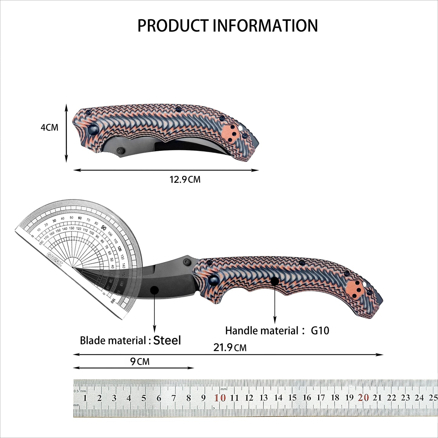 865 High Hardness Folding Knife G10 Handle Outdoor Hiking Wilderness Exploration Camping Cooking Barbecue Multi Functional Wear Resistant Practical Tool